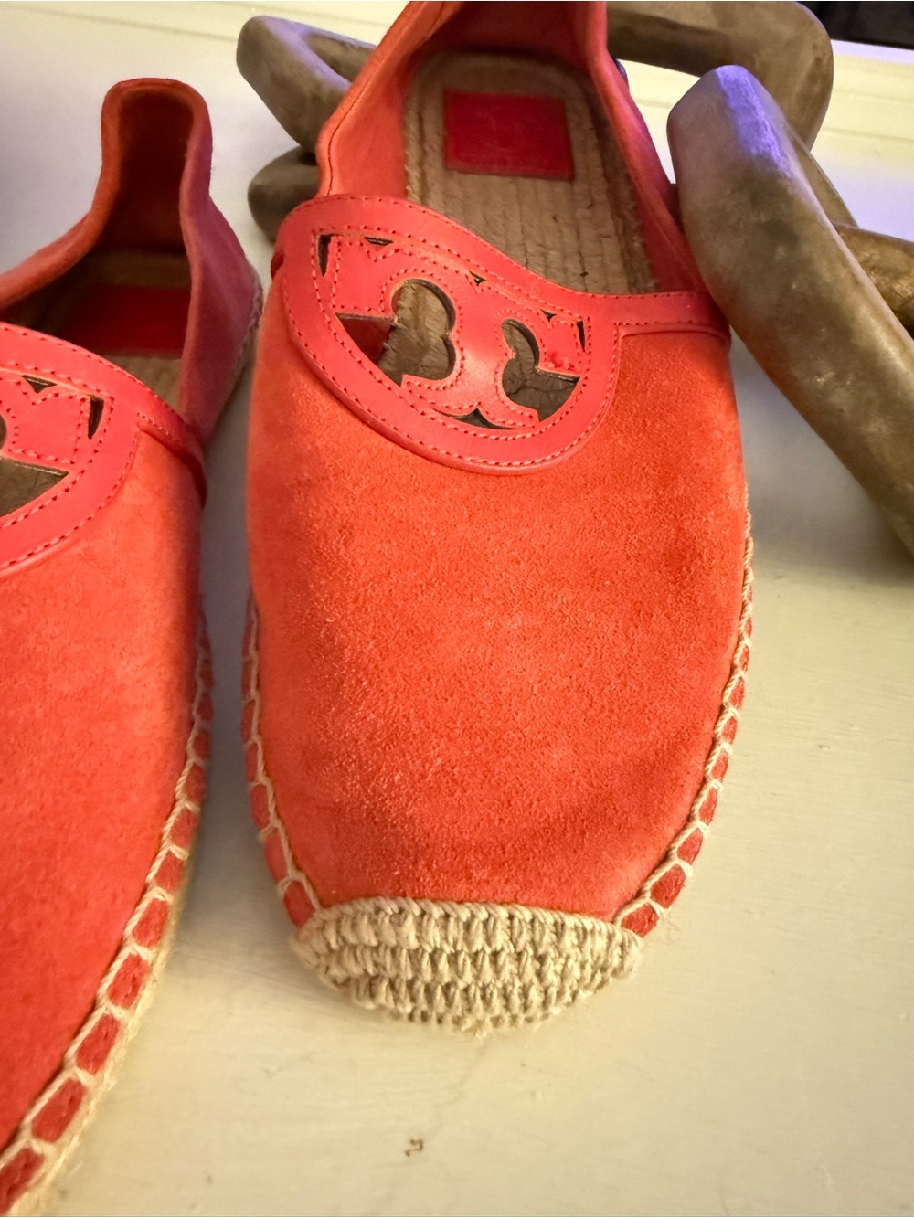 ($225) TORY BURCH Sydney Orange Suede Espadrille Flats 10 - Picture 3 of 13